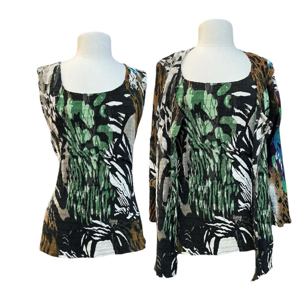Alberto Makali 2-Piece Crinkle Animal Print Cami and Cardigan Set